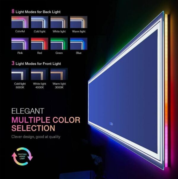 Bathroom RGB LED Vanity mirror with Anti-fog and touch sensor - Image 6