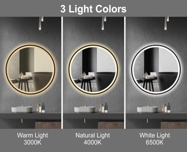 LED Bathroom Vanity Round Mirror with Touch Sensor and Defogging - Image 5