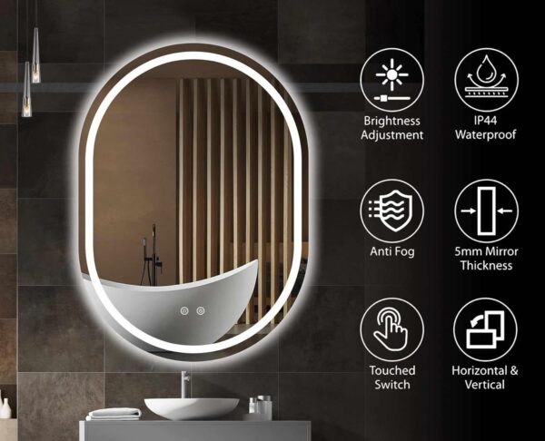 Oval LED Vanity Mirror with Defogging and Touch Sensor - Image 4