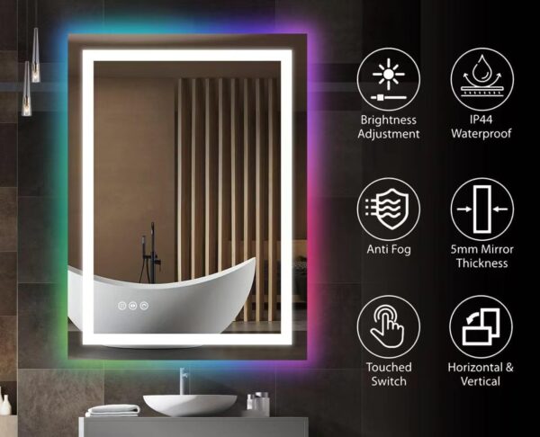 Bathroom RGB LED Vanity mirror with Anti-fog and touch sensor - Image 5