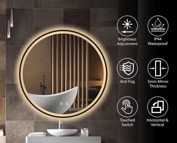 LED Bathroom Vanity Round Mirror with Touch Sensor and Defogging - Image 2