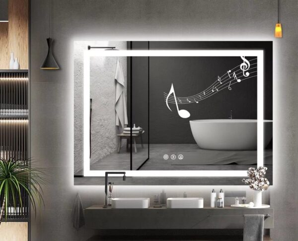 Bathroom LED Mirror with Bluetooth Speaker and Defogging