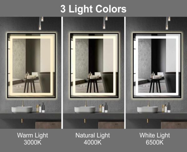 LED Vanity Rectangle Mirror with Touch Sensor, Frameless Anti-Fog - Image 3