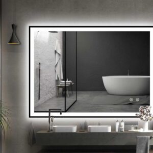 LED Vanity Rectangle Mirror with Touch Sensor, Frameless Anti-Fog