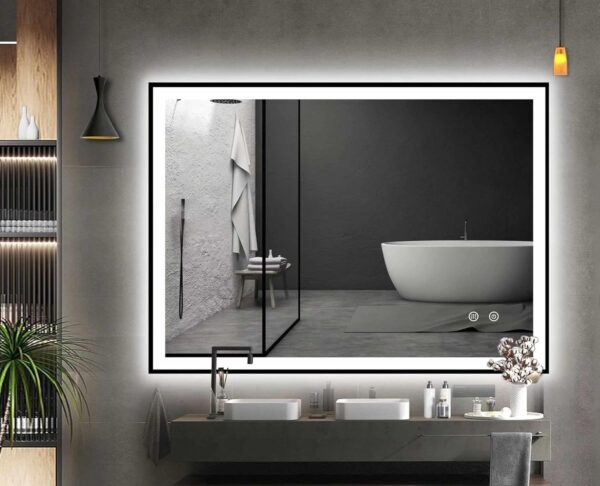 LED Vanity Rectangle Mirror with Touch Sensor, Frameless Anti-Fog