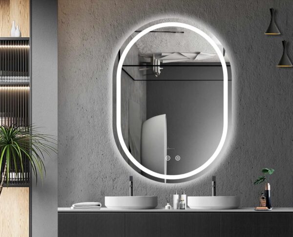 Oval LED Vanity Mirror with Defogging and Touch Sensor - Image 2
