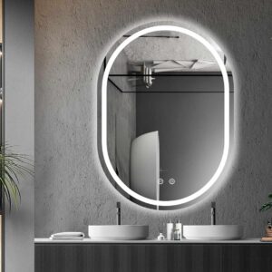 Oval LED Vanity Mirror with Defogging and Touch Sensor