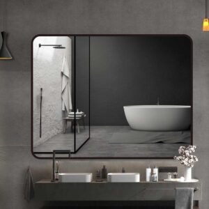 Bathroom Black Framed vanity mirror with Curved Edge