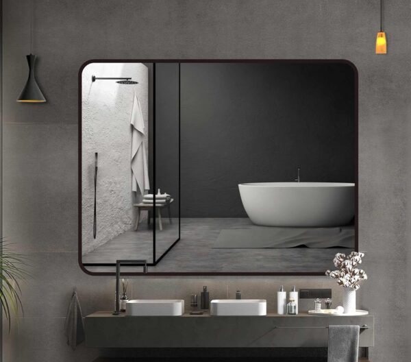 Bathroom Black Framed vanity mirror with Curved Edge